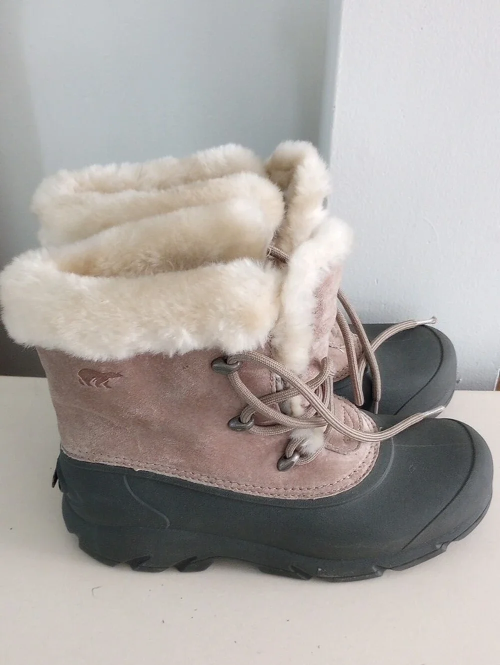 Sorel Snow Angel Lace Women's Taupe Suede & Cream Faux Fur Winter Boots Size 7
